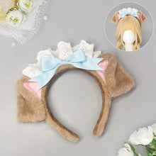 Load image into Gallery viewer, Cute Lolita Dog Ear Headband Fluffy Chef Cap Lace Bow Cosplay Head Hoop Holiday Party Hair Accessory
