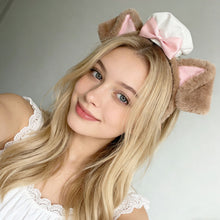 Load image into Gallery viewer, Cute Lolita Dog Ear Headband Fluffy Chef Cap Lace Bow Cosplay Head Hoop Holiday Party Hair Accessory
