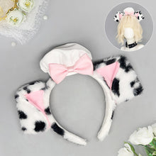 Load image into Gallery viewer, Cute Lolita Dog Ear Headband Fluffy Chef Cap Lace Bow Cosplay Head Hoop Holiday Party Hair Accessory
