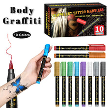 Load image into Gallery viewer, 10-Color Face Body Paint Set Body Painting Pen Temporary Tattoo Pen Makeup For Kids Halloween Christmas Masquerade Cosplay Music Festival Event
