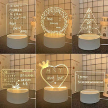 Load image into Gallery viewer, 3D Message Board Notepad Night Light Desk Bedside Lamp USB Plug Handmade Writing Board Decorative Ornament Acrylic
