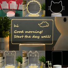 Load image into Gallery viewer, 3D Message Board Notepad Night Light Desk Bedside Lamp USB Plug Handmade Writing Board Decorative Ornament Acrylic
