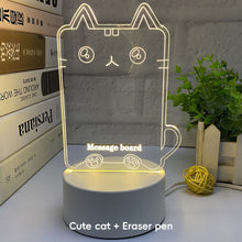Load image into Gallery viewer, 3D Message Board Notepad Night Light Desk Bedside Lamp USB Plug Handmade Writing Board Decorative Ornament Acrylic
