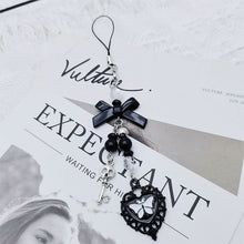 Load image into Gallery viewer, Y2K Kawaii Grunge Matte Gloss Glitter Accent Vintage Y2K Phone Lanyard Charm Edgy Cute Vibe Outfit Staple Heart Bow Keychain Bag Pendant
