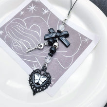 Load image into Gallery viewer, Y2K Kawaii Grunge Matte Gloss Glitter Accent Vintage Y2K Phone Lanyard Charm Edgy Cute Vibe Outfit Staple Heart Bow Keychain Bag Pendant
