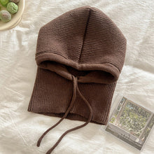 Load image into Gallery viewer, Knitted Hooded Caps Winter Balaclava Hats Women Korean Style Outdoor Warmer Drawstring Hats One-piece Neck Collar Beanies Cap
