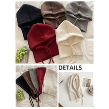 Load image into Gallery viewer, Knitted Hooded Caps Winter Balaclava Hats Women Korean Style Outdoor Warmer Drawstring Hats One-piece Neck Collar Beanies Cap
