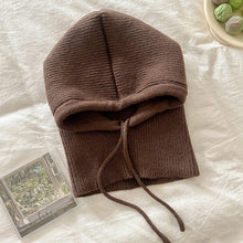Load image into Gallery viewer, Knitted Hooded Caps Winter Balaclava Hats Women Korean Style Outdoor Warmer Drawstring Hats One-piece Neck Collar Beanies Cap
