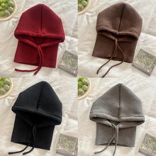 Load image into Gallery viewer, Knitted Hooded Caps Winter Balaclava Hats Women Korean Style Outdoor Warmer Drawstring Hats One-piece Neck Collar Beanies Cap
