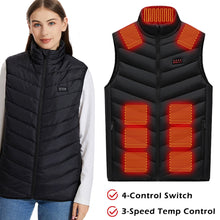 Load image into Gallery viewer, Winter Electric Heated Vest 3-Speed Smart Adjustment Cold-Proof Warming USB-Powered Stand Collar Vest for Outdoor Activities （4-Control 21-Zone）
