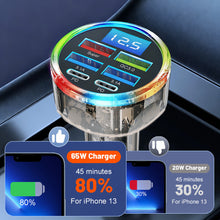 Load image into Gallery viewer, 6-in-1 Car Charger with 66W Super Fast Charging Smart Flash Charge for Multiple Phones High Power Multi-port Vehicle Charger
