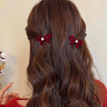 Load image into Gallery viewer, 4Pcs New Year Red Bow Pearl Hair Accessory Black Headwear Velvet Hairpin Hair Clamp Gift Women
