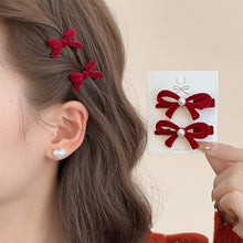 Load image into Gallery viewer, 4Pcs New Year Red Bow Pearl Hair Accessory Black Headwear Velvet Hairpin Hair Clamp Gift Women
