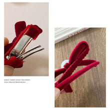 Load image into Gallery viewer, 4Pcs New Year Red Bow Pearl Hair Accessory Black Headwear Velvet Hairpin Hair Clamp Gift Women
