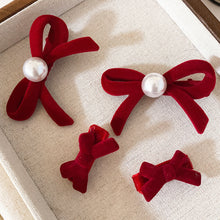 Load image into Gallery viewer, 4Pcs New Year Red Bow Pearl Hair Accessory Black Headwear Velvet Hairpin Hair Clamp Gift Women
