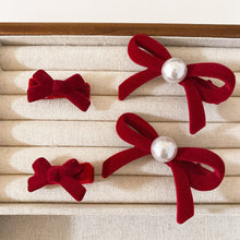 Load image into Gallery viewer, 4Pcs New Year Red Bow Pearl Hair Accessory Black Headwear Velvet Hairpin Hair Clamp Gift Women
