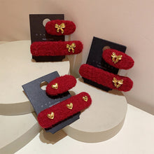 Load image into Gallery viewer, 2Pcs New Year Red Woolen Hair Clip Heart Bowknot Shape Hairpins Hair Accessory Girl Hair Decorations
