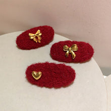 Load image into Gallery viewer, 2Pcs New Year Red Woolen Hair Clip Heart Bowknot Shape Hairpins Hair Accessory Girl Hair Decorations
