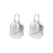 Load image into Gallery viewer, Carved Light Luxury Elegant Metal Hollow Silver Golden Hoop Earrings Ginkgo Leaf Shaped Ear Clip Gift For Women
