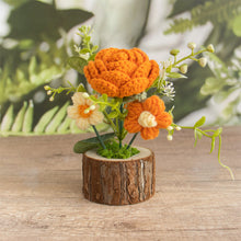 Load image into Gallery viewer, Hand-Knitted Rose Flowers Handmade Crocheted Flowers Bouquets Wooden flowerpot Desktop Ornament Home Decoration Valentine's Day Gift
