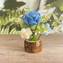 Load image into Gallery viewer, Hand-Knitted Rose Flowers Handmade Crocheted Flowers Bouquets Wooden flowerpot Desktop Ornament Home Decoration Valentine's Day Gift
