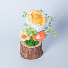 Load image into Gallery viewer, Hand-Knitted Rose Flowers Handmade Crocheted Flowers Bouquets Wooden flowerpot Desktop Ornament Home Decoration Valentine's Day Gift
