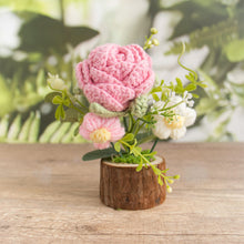 Load image into Gallery viewer, Hand-Knitted Rose Flowers Handmade Crocheted Flowers Bouquets Wooden flowerpot Desktop Ornament Home Decoration Valentine's Day Gift
