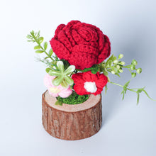 Load image into Gallery viewer, Hand-Knitted Rose Flowers Handmade Crocheted Flowers Bouquets Wooden flowerpot Desktop Ornament Home Decoration Valentine's Day Gift
