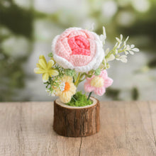 Load image into Gallery viewer, Hand-Knitted Rose Flowers Handmade Crocheted Flowers Bouquets Wooden flowerpot Desktop Ornament Home Decoration Valentine's Day Gift

