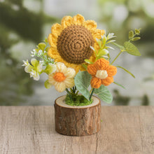 Load image into Gallery viewer, Hand-Knitted Rose Flowers Handmade Crocheted Flowers Bouquets Wooden flowerpot Desktop Ornament Home Decoration Valentine's Day Gift
