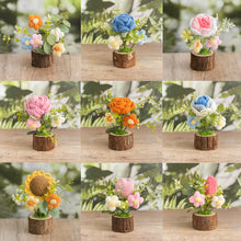 Load image into Gallery viewer, Hand-Knitted Rose Flowers Handmade Crocheted Flowers Bouquets Wooden flowerpot Desktop Ornament Home Decoration Valentine's Day Gift
