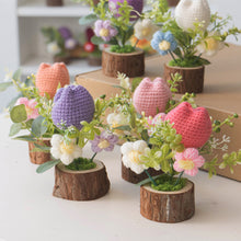 Load image into Gallery viewer, Hand-Knitted Rose Flowers Handmade Crocheted Flowers Bouquets Wooden flowerpot Desktop Ornament Home Decoration Valentine's Day Gift
