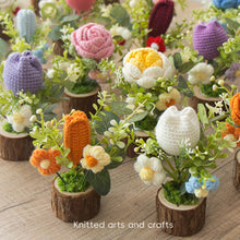 Load image into Gallery viewer, Hand-Knitted Rose Flowers Handmade Crocheted Flowers Bouquets Wooden flowerpot Desktop Ornament Home Decoration Valentine's Day Gift
