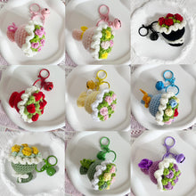 Load image into Gallery viewer, Mini Rose Bouquet Hand Tied Bouquet Wool Knitted Rose Crochet Flowers Keychain Pendant Valentine's Day Gift
