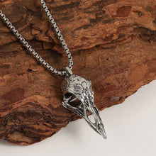 Load image into Gallery viewer, Retro Nordic Scandinavian Crow Skull Pendant Necklace For Men Personalized Bird Jewelry Lucky Amulet Gift
