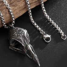 Load image into Gallery viewer, Retro Nordic Scandinavian Crow Skull Pendant Necklace For Men Personalized Bird Jewelry Lucky Amulet Gift
