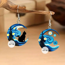 Load image into Gallery viewer, 2D Flat Black Cat Van Gogh Starry Sky Pattern Acrylic Earrings Niche Creative Unique Ladies Jewelry For Daily Party Cosplay Decoration Gifts
