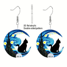 Load image into Gallery viewer, 2D Flat Black Cat Van Gogh Starry Sky Pattern Acrylic Earrings Niche Creative Unique Ladies Jewelry For Daily Party Cosplay Decoration Gifts
