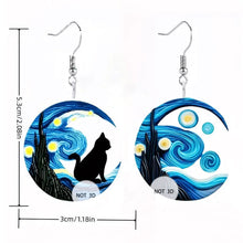 Load image into Gallery viewer, 2D Flat Black Cat Van Gogh Starry Sky Pattern Acrylic Earrings Niche Creative Unique Ladies Jewelry For Daily Party Cosplay Decoration Gifts
