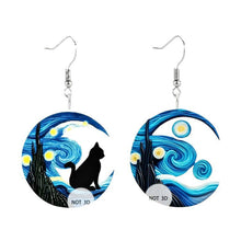 Load image into Gallery viewer, 2D Flat Black Cat Van Gogh Starry Sky Pattern Acrylic Earrings Niche Creative Unique Ladies Jewelry For Daily Party Cosplay Decoration Gifts
