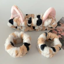 Load image into Gallery viewer, 3pcs Set Cute Cat Ear Plush Hairband Elastic Wrist Strap For Women Girls Makeup Washing Face Hair Accessory
