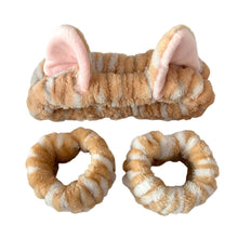 Load image into Gallery viewer, 3pcs Set Cute Cat Ear Plush Hairband Elastic Wrist Strap For Women Girls Makeup Washing Face Hair Accessory
