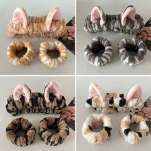 Load image into Gallery viewer, 3pcs Set Cute Cat Ear Plush Hairband Elastic Wrist Strap For Women Girls Makeup Washing Face Hair Accessory
