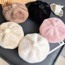 Load image into Gallery viewer, Womens Faux Fur Beret Hat Autumn Winter Warm Thicken French Style Artist Painter Cap Casual Adjustable Plush Beanies Hat
