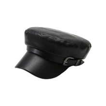 Load image into Gallery viewer, Large Belt Buckle Leather Beret Hat Unisex Flat Top Sailor Captain Hat Retro Punk Spring Autumn Black Caps
