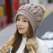 Load image into Gallery viewer, Soft Winter Warm Fur Hat Fleece Lined Earflap Hat For Women Knitted Beanie Casual Slouchy Thick Thermal Cap For Cold Weather
