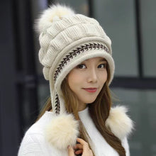 Load image into Gallery viewer, Soft Winter Warm Fur Hat Fleece Lined Earflap Hat For Women Knitted Beanie Casual Slouchy Thick Thermal Cap For Cold Weather
