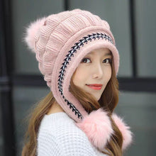 Load image into Gallery viewer, Soft Winter Warm Fur Hat Fleece Lined Earflap Hat For Women Knitted Beanie Casual Slouchy Thick Thermal Cap For Cold Weather
