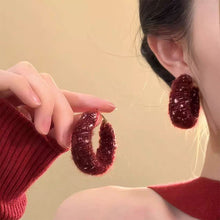 Load image into Gallery viewer, Woolen Knitted Earrings Sweet Red Earrings Autumn Winter Hoop Earrings Female Ear Accessories New Year Accessories Gift Women
