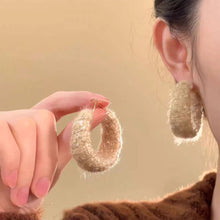 Load image into Gallery viewer, Woolen Knitted Earrings Sweet Red Earrings Autumn Winter Hoop Earrings Female Ear Accessories New Year Accessories Gift Women
